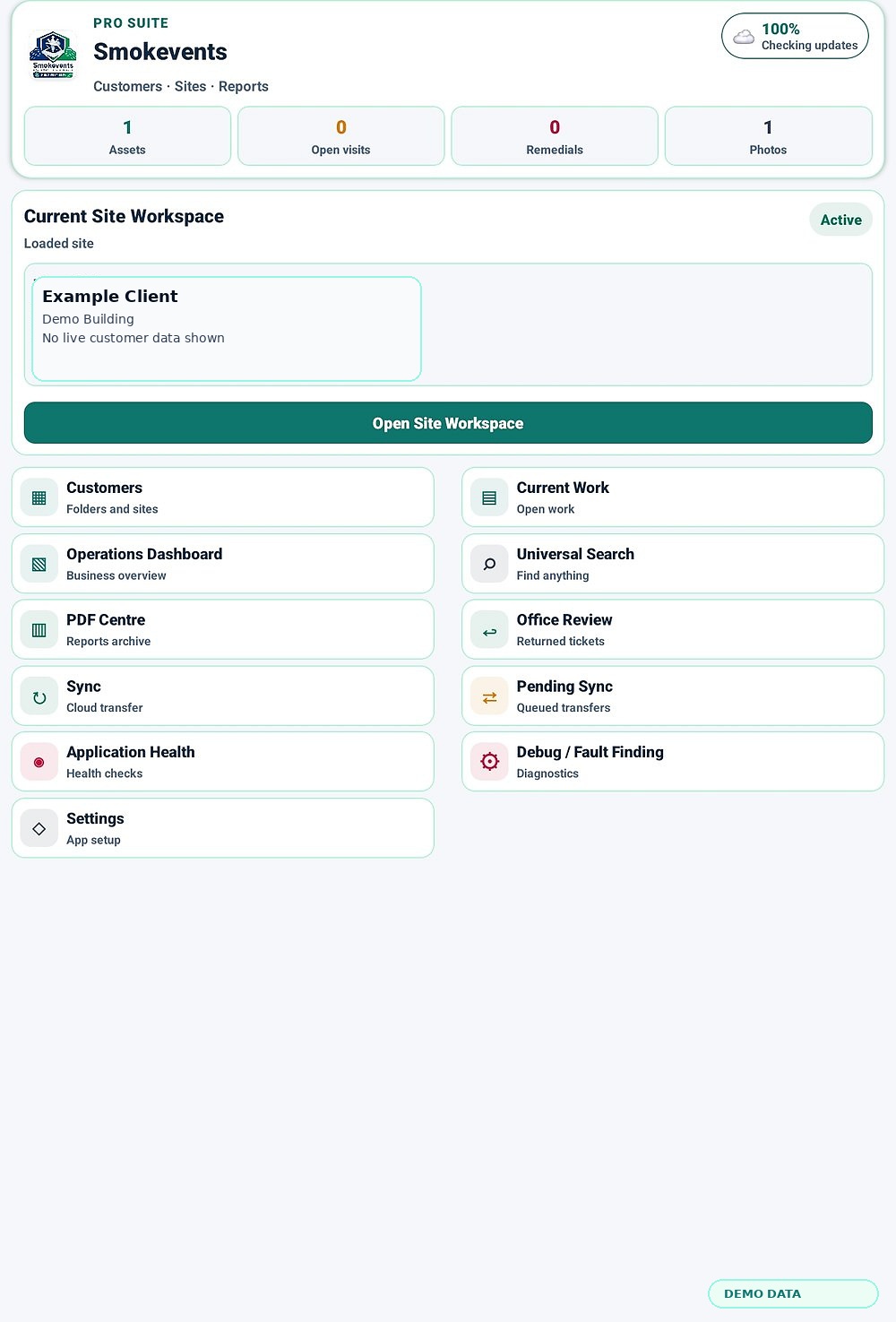 Smokevents home dashboard screen